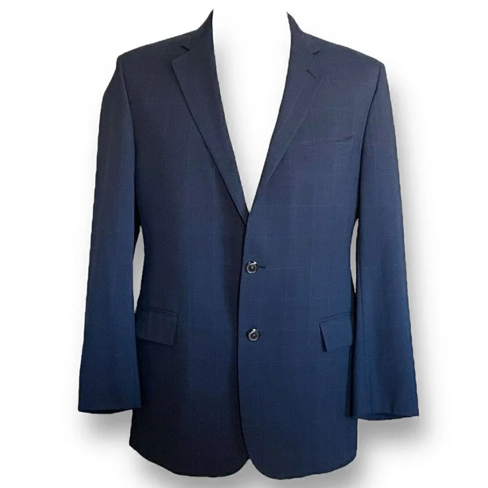 Brooks Brothers 346 Regent Fit Two Button Blazer 43R Dark Blue Glen Plaid Wool